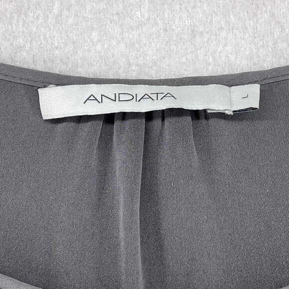 ANDIATA Blouse L Janni Silk Ruched Long Sleeve Stretch Round Neck Matte Gray - Picture 4 of 12